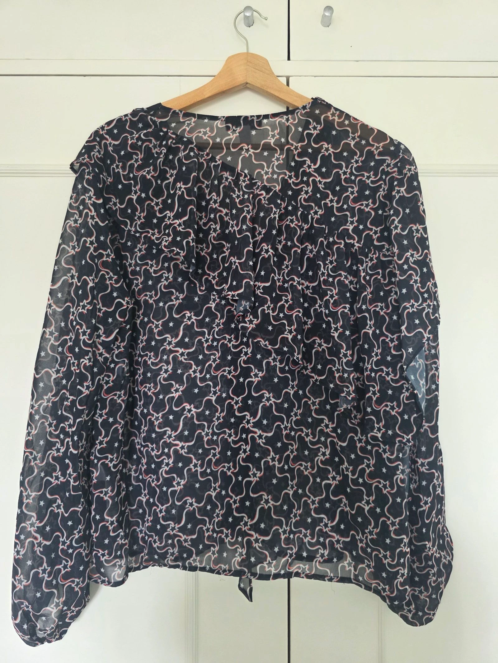 Asymmetric Ruffled Blue Red White Blouse | Topshop | Size 42 – photo 7